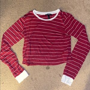 Medium Forever 21 Crop Top Maroon White Stripes